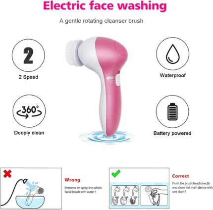 Facial Cleansing Brush Face Brush Electric Face Massager Facial Cleansing Spin Brush Set for Gentle Exfoliating,Removing Blackhead Gift Skincare for Teenage Girl