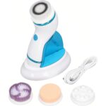 Facial Cleansing Brush,Electric Face Scrubber Exfoliator with Vibration Massage Function,Rechargeable Face Brush with 4 Brush Heads for Deep Pore Cleansing (Blue)