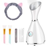 Facial Steamer for Facial Deep Cleaning, Moisturize, Unclog Pores, Face Spa, Nano Ionic Humidifier, Home Facial Warm Mist Face steamer with Blackhead Removal Kit, Mask Brush, Hair Band
