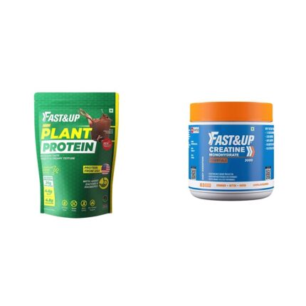 Fast&Up Vegan Plant Protein (31g Protein – Pea isolate & Brown Rice protein blend (1.41 kg, 3.10 Lbs - Chocolate Flavor) & Creatine Monohydrate (Pack of 250g Powder, 83 Servings, Unflavored)