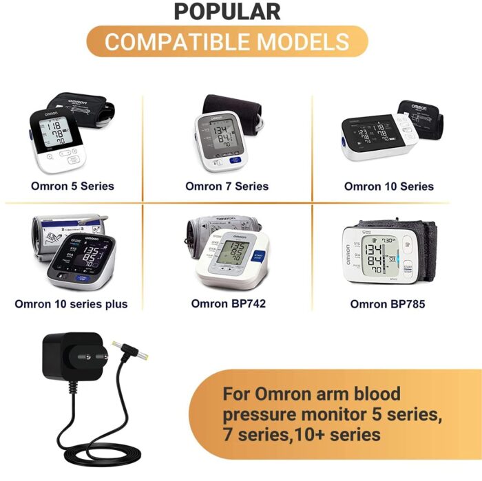Fedus Bp Ac Power Adapter For Blood Pressure Monitor Omran 5, 7,10 Series Upper Arm Blood Pressure Monitor Power Supply / 6V Ac/Dc Bp Machine Adapter With Extra Long 10 Foot Cord Plug,Black - Monitors