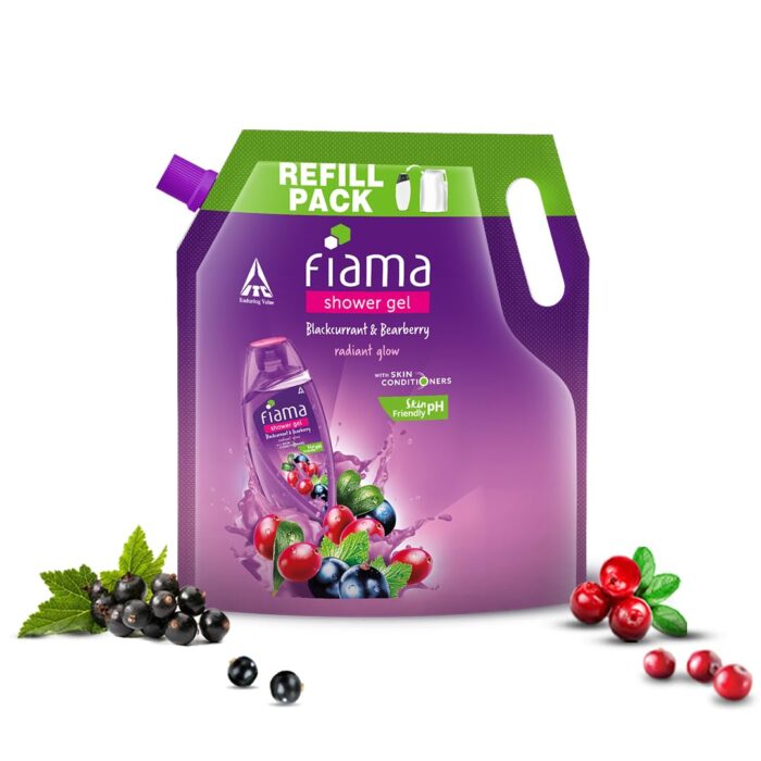Fiama Body Wash Shower Gel Blackcurrant & Bearberry, 1.4L Bodywash Refill Value Pouch for Women & Men with Skin Conditioners for Radiant Glow, Skin Friendly pH, Suitable for All Skin Types