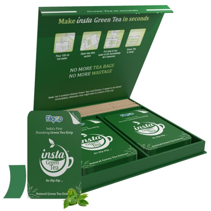 Filgap Insta Green Tea Herbal Strips, Natural sugar free green tea leaf extract, detox green tea for weight loss, Green Tea Dissolving Strips without Tea bags (Single (50 pcs)