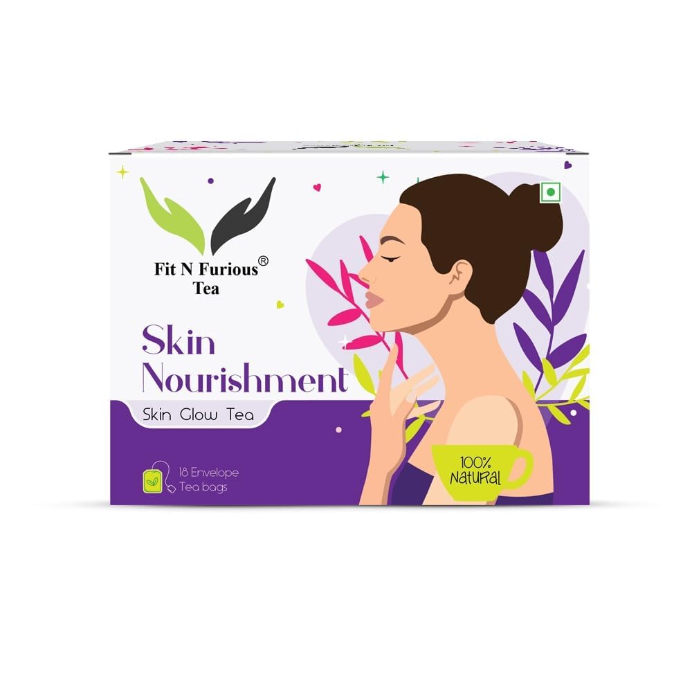 Fit N Furious Skin Glow Tea | Skin Nourishment Green Tea| Lavender and Rose Tea Bag | Radiant Skin, Refreshing, Overall Wellness (Pack of 1-18 Tea Bags)