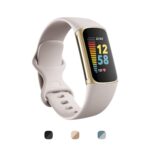 Fitbit Charge 5 Advanced Health & Fitness Tracker with Built-in GPS, Stress Management, Sleep Tools, 24/7 Heart Rate, SpO2 & More, Lunar White/Soft Gold, One Size (S & L Bands Included)