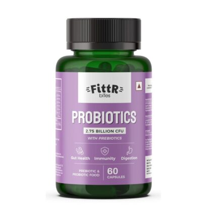 FittR Bites Probiotics Supplement with Prebiotics, Supports Digestion, Lactobacillus Bacteria for Gut Digestive Health for Men & Women, Single pack (60 Capsules)