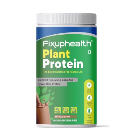 Fixuphealth Vegan Plant Protein Blend Of Pea Mung bean & Brown Rice Energy Booster to Support Muscle Growth 500 gram Minty Chocolate Flavour
