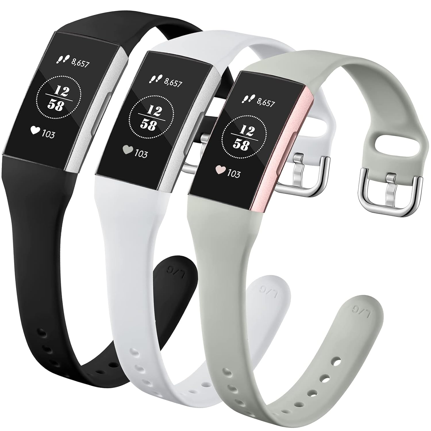 GEAK 3Pack Compatible with Fitbit Charge 3 Bands/fitbit Charge 4 bands for Women, Slim Soft Silicon Replacement Wristband for Fitbit Charge 3/Charge 3 SE/Charge 4 Bands Women Men,Small,Large