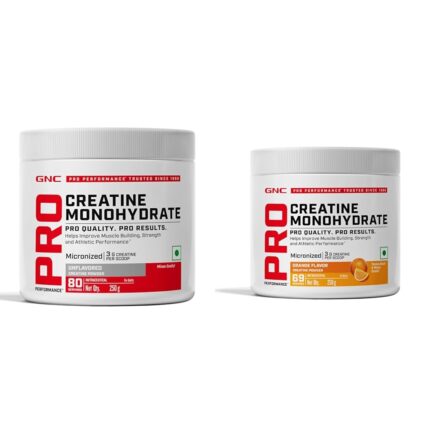 GNC Pro Performance Pure Micronized Creatine Monohydrate | 250 gm | Unflavoured & GNC Pro Performance Pure Micronized Creatine Monohydrate | 250 gm | Orange