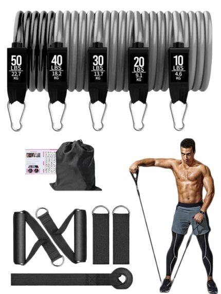 GOCART WITH G LOGO Resistance Bands, Exercise Bands Include 5 Different Levels Exercise Bands, Door Anchor, Foam Handles, Ankle Straps and Carrying Bag for Workout (Black)