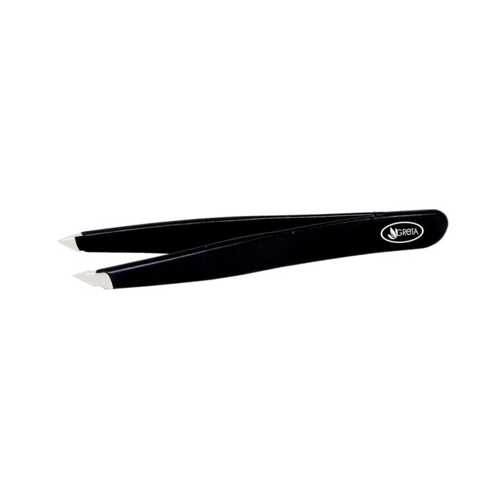 GRETA Black Deluxe Pointed Slant Tip Tweezers | Precision for Eyebrow, Eyelash Extensions, Nail Art Manicure Tool Tweezers