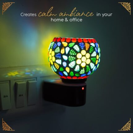 GVIBE Ceramic Aroma Diffuser | Kapoor Dani Cum Night Lamp Multi Functional Essential Oil Camphor Burner for Fragrance with Switch On/Off Button for Heating(Round)
