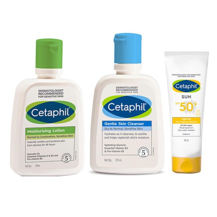 Galderma Cetaphil Normal to Combination Skin Combo | Gentle Skin Cleanser, Moisturising Lotion & Sun Protection Cream,3 Piece Set
