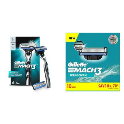 Gillette Mach 3 (Handle + 2 Cartridges) Razor for Men and Gillette Mach3 Shaving Blades - Pack of 10 (Cartridges) | Razor blades for Men