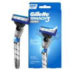 Gillette Mach 3 Turbo Shaving Razor for Men | Most Comfortable shave | Flexiball & Dynamic Pivot for Safe shave | Anti-Friction Blades & Lubricating Strip for smooth shave and sensitive skin