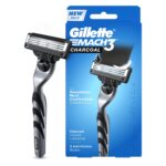 Gillette Mach3 Charcoal Razor for Men with New Enhanced Lubrastrip with a Touch of Charcoal for a Close Shave |Sensitive skin type| Face Razor Men | Metal handle with Ergonomic Grip
