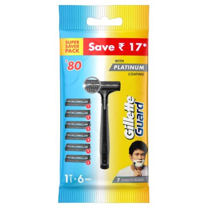 Gillette Men Guard Manual Shaving Razor Blades - 6 Cartridges, 1 Razor
