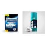 Gillette Men Mach Turbo 3 Shaving Blades- Pack Of 6 (Cartridges) & Classic Sensitive Shave Foam - 418 G (33% Extra)