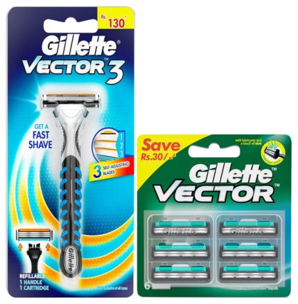 Gillette Men Vector Plus Manual Shaving Razor Blades (Cartridge) - 6S Pack & Gillette Vector 3 Manual Shaving Razor