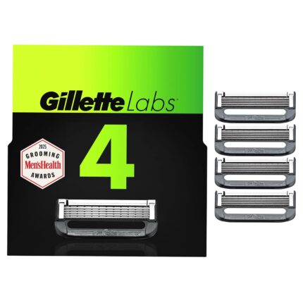 Gillette Mens Razor Blade Refills With Exfoliating Bar By, Compatible Only With Razors With Exfoliating Bar And Heated Razor, 4 Count Razor Blade Cartridges