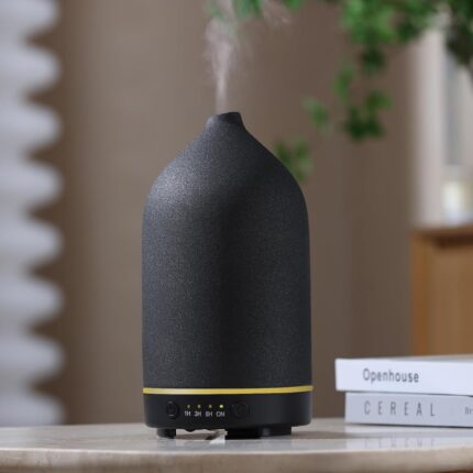Gooamp 200ML Ceramic Diffuser,Aromatherapy Diffuser,Essential Oil Diffuser with 7 Color Lights Auto Shut Off for Home Office Room, Black (1/3/6/ON hrs Working time), TC-202-200ML