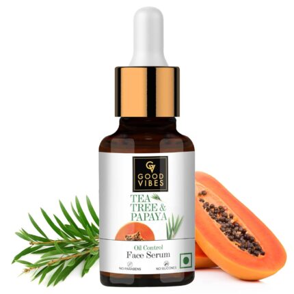 Good Vibes Tea Tree & Papaya Oil Control Face Serum, 10 ml Light Weight Absorbs Quickly Clarifying Formula For Oily Skin Type, Helps Reduce Acne & Blemishes Naturally, No Parabens, No Animal Testing