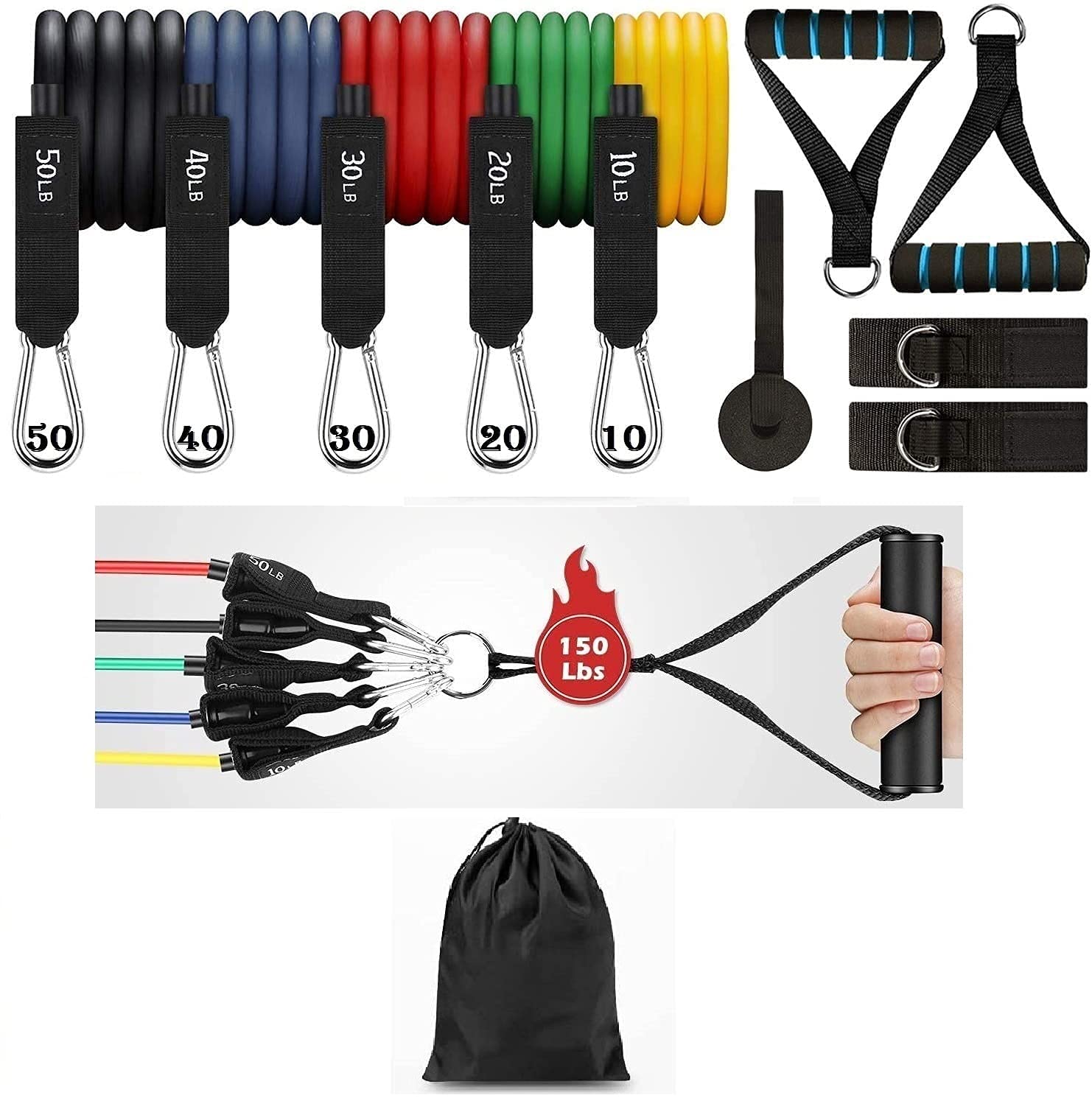 Grab Classy Resistance Bands For Workout For Men Women| SUPER STRONG exercise bands for workout for men | Resistance tube for workout 11 piece with handles| Resistant Band For Men Workout | Latex Workout Bands For Men | Durable Gym Bands Resistance|