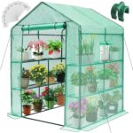 Greengro Greenhouse, 56 x 56 x 75'' Greenhouses for Outdoors, Upgraded Green House Kit with Window, Thicken PE Cover, 3 Tiers 8 Shelves, Heavy Duty Walk in Green Houses for Indoor Backyard Outside