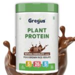 Gregus Vegan Protein Powder Chocolate flavour- 26g Plant Protein per Serving (35g) | Sugar-Free, Dairy & Gluten-Free | Supports Lean Muscle Growth | Ideal for Men & Women | 500gx2 (1Kg)
