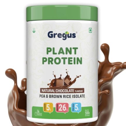 Gregus Vegan Protein Powder Chocolate flavour- 26g Plant Protein per Serving (35g) | Sugar-Free, Dairy & Gluten-Free | Supports Lean Muscle Growth | Ideal for Men & Women | 500gx2 (1Kg)