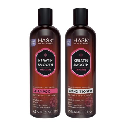 HASK Keratin Smoothing Shampoo And Conditioner Combo Pack - 355Ml | For Frizzy Chemically Treated Hair | Color Safe, Sulfate Free, Paraben Free