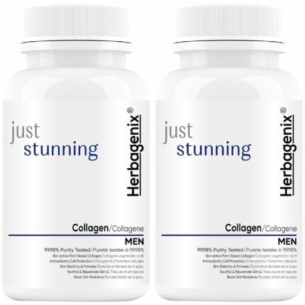 HERBAGENIX Collagen Supplements For Men, Marine Peptides Booster Powder With Biotin, Hyaluronic Acid, Vitamin C, E Helps Skin Whitening & Glow Protein Vegan Supplement-120 Tablets (No Gummies Pack2)