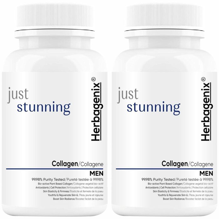 HERBAGENIX Collagen Supplements For Men, Marine Peptides Booster Powder With Biotin, Hyaluronic Acid, Vitamin C, E Helps Skin Whitening & Glow Protein Vegan Supplement-120 Tablets (No Gummies Pack2)