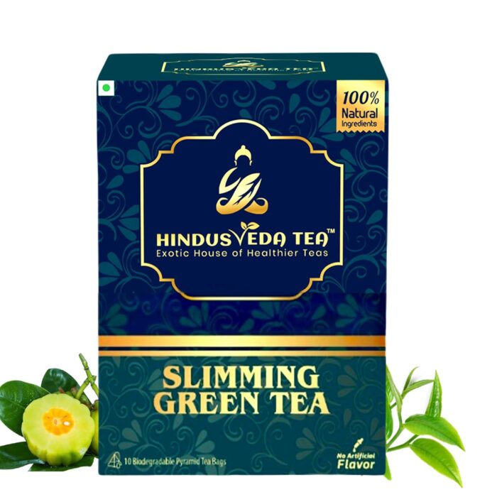 HINDUSVEDA TEA - Slimming Green Tea for Weight Loss & Detox Pack of 40 Pyramid Bags, with Garcinia Cambogia, Cinnamon, Ginger, Lemongrass,Turmeric & Senna Leaf, Helps Weight Loss & Detox Fast