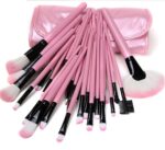 HUDA GIRL BEAUTY PROFESSIONAL 24Pcs Makeup Brush Set for Foundation, Face Powder, Blush Blending Brushes, Wooden Handle Cruelty-Free Synthetic Fiber Bristles with Leather Case (Pink)