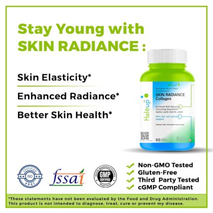 Haleup INC USA Skin Radiance Collagen with Hydrolyzed Peptides 1000mg | Plus Trans-Resveratrol 200mg & Lipoic Acid 200mg | 60 Capsules – Pack of 1