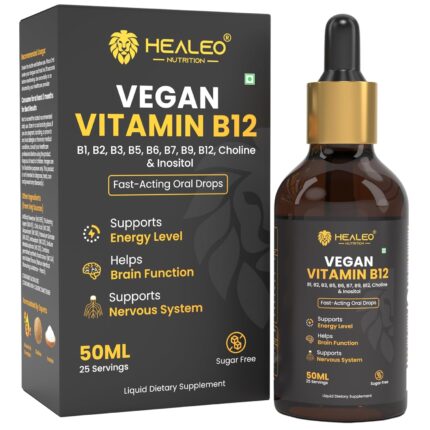 Healeo Vegan Vitamin B12 Drops Supplement for Men & Women with B1,B2,B3,B5,B6,B7,B9, Choline & Inositol | Boost Energy Level | Supports Healthy Nervous System & Brain Function - 50ml