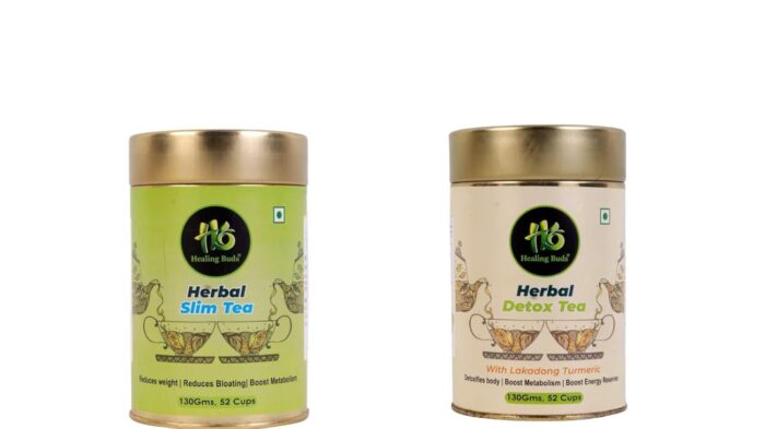 Healing Buds Detox Herbal Green Tea and Slim Green Tea Combo Pack for Complete Wellness | 100% Natural Herbal and Slim Green Tea | Boost Metabolism | Pack of 2 (60 & 52 Cups)