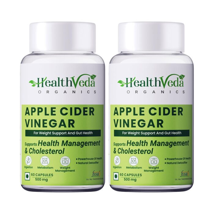 Health Veda Organics Apple Cider Vinegar 500 mg I 120 Veg Capsules I Improves Cholesterol Levels & Supports Digestive Health I For both for Men & Women