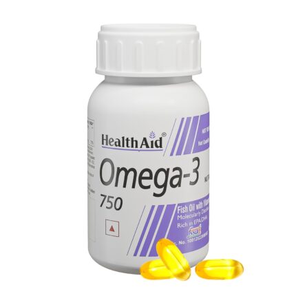 HealthAid Omega 3 Fish Oil Capsules | 750 Supplement with Vitamin E | Fish Oil Omega 3 Capsule | Mercury-Free, No Burps | Supports Heart, Brain, Eyes & Joint Health | 60 Softgels