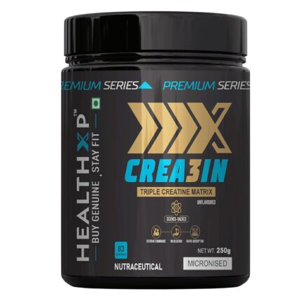 HealthXP Micronized Crea3in, Triple Creatine Matrix, Creatine Monohydrate, Creatine Hydrochloride and Creatine Nitrate (Unflavoured, 250g)