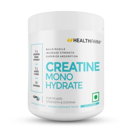 Healthfarm Creatine Monohydrate Powder - 3g of Micronized Creatine Powder per Serving,Lab Tested(250 GM) Enhanced Muscle Strength and Power | Fast Recovery | Increased Muscle Mass