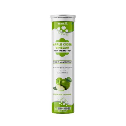 Healthvit Apple Cider Vinegar 500mg with Pomegranate & B6 for Weight Loss, Immunity, Metabolism, Heart health - Sugar Free 10 Effervescent Tablets Green Apple