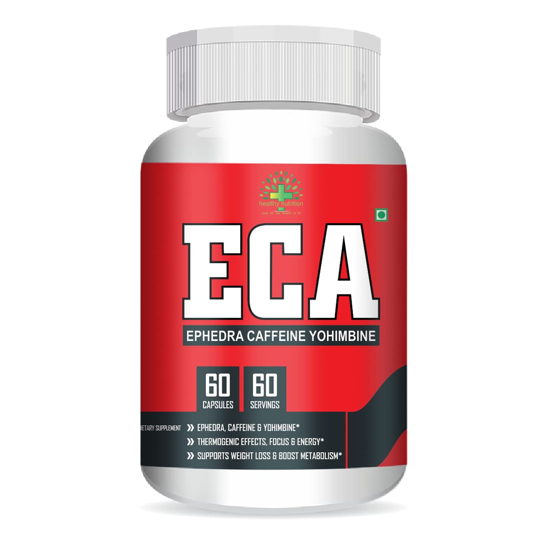 Healthy Nutrition - Just for the Health of it ECA -Ephedra, Caffeine & Yohimbine Fat Burner Supplement, Weight Management, Helps in Curbing Cravings Veg -60 Capsules