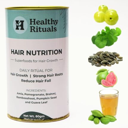 Healthy Rituals - Hair Nutrition,Superfoods mix of Amla,Brahmi,Pumpkinseeds.DHT Blocker with Biotin I Hair supplement for men and women.VitaminC,D,B12,Iron enriched I Vegan IGut friendlyI 45 servings