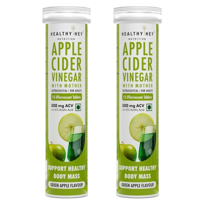 HealthyHey Nutrition Apple Cider Vinegar with Mother Effervescent Tablets - 500mg - Pack of 2-30 servings