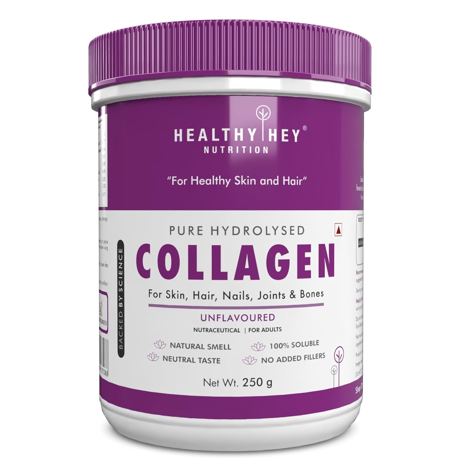 HealthyHey Nutrition Collagen Powder|Collagen Supplement for Glowing Skin|Pure Hydrolysed Collagen HealthyHey Nutrition Collagen Powder|Collagen Supplement for Glowing Skin|Pure Hydrolysed Collagen Powder for Women & Men|Unflavoured - Pack of 1-250 grams