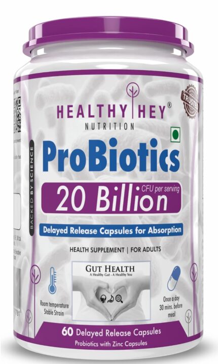 HealthyHey Nutrition Probiotic 20 Billion Cfu Supplement with Delayed - Release Capsules for Temperature Stable, Digestion, and Immune Health - (60 Capsules)