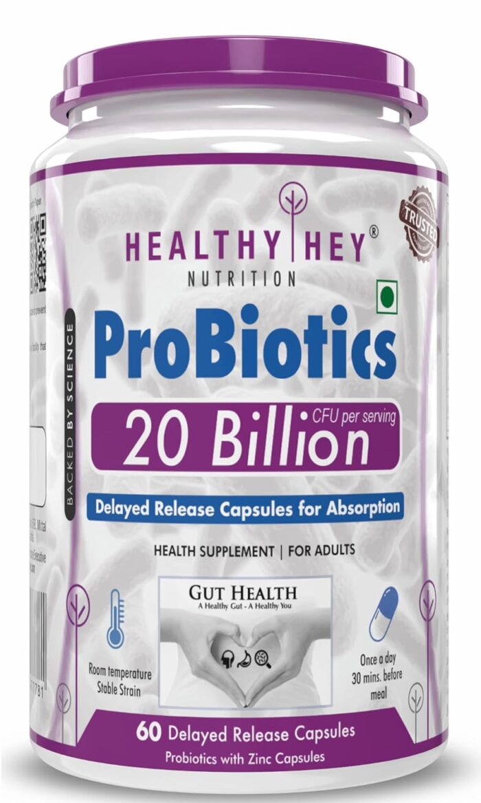 HealthyHey Nutrition Probiotic 20 Billion Cfu Supplement with Delayed - Release Capsules for Temperature Stable, Digestion, and Immune Health - (60 Capsules)