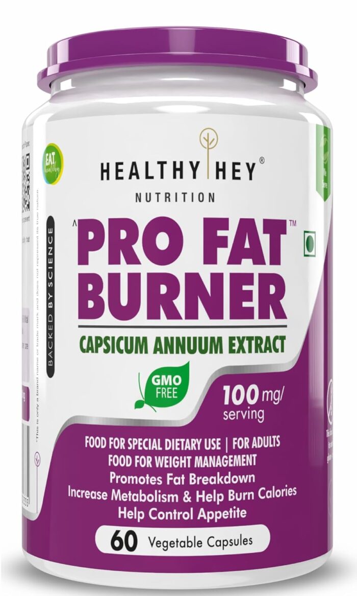 HealthyHey Nutrition Thermogenic Fat Burner - Weight Loss Supplement, Appetite Suppressant, & Energy Booster - Premium Fat Burning with Capsicum Extract - 60 Natural Veggie Diet Pills